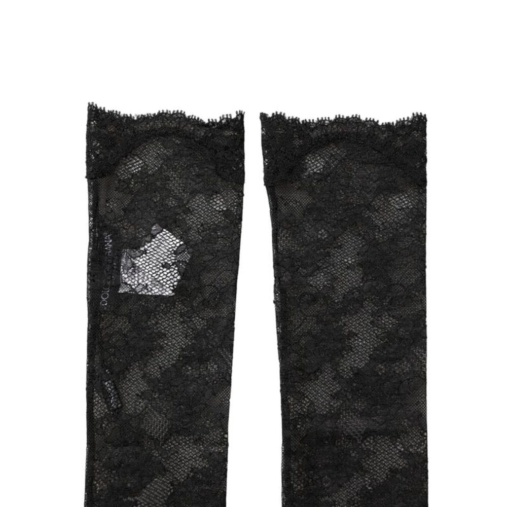 Dolce & Gabbana Black Floral Lace Nylon Stretch Knee Women's Socks - Picture 3 of 3